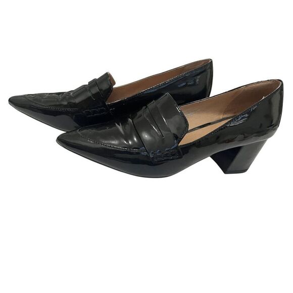 Halogen Isabelle Pointed Toe Patent Leather Heeled Loafers Upper Block Heel Size - Picture 4 of 6